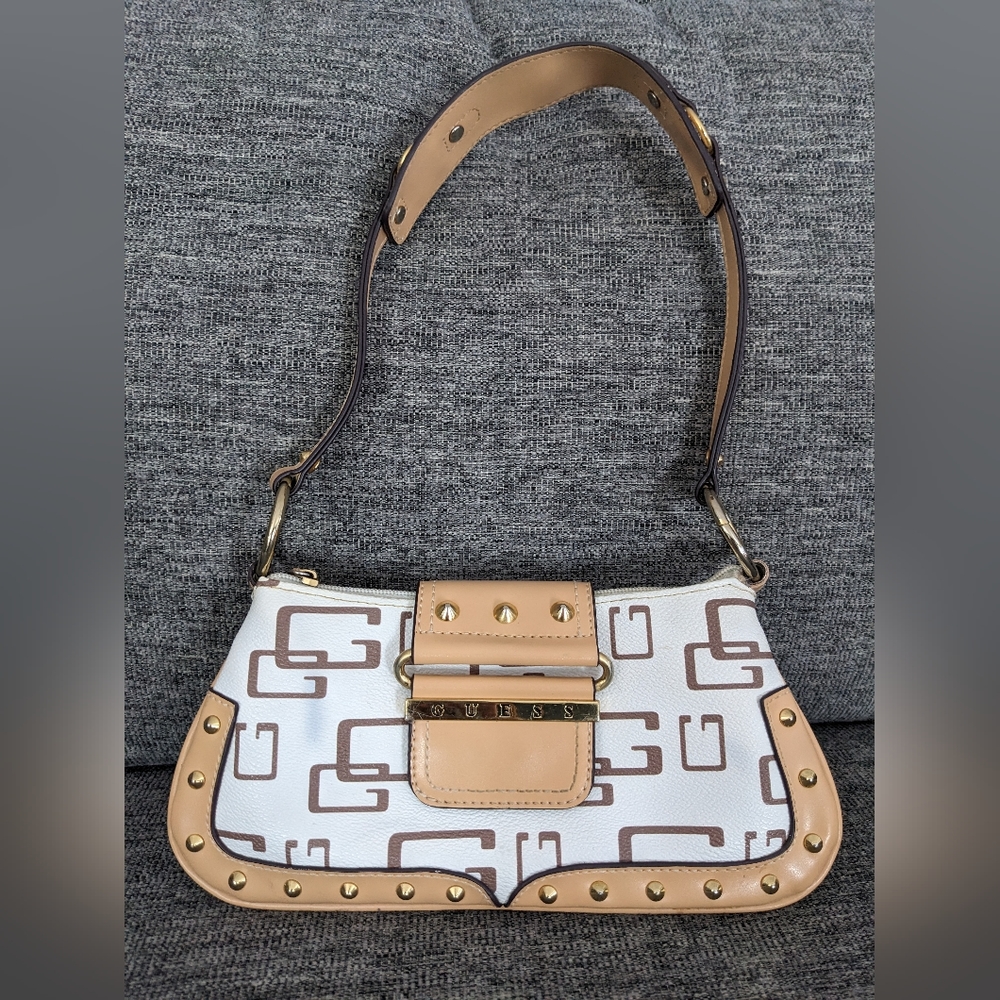 GUESS White Logo Purse with Gold Studs